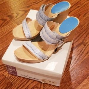 Light blue wedges with wooden bottom